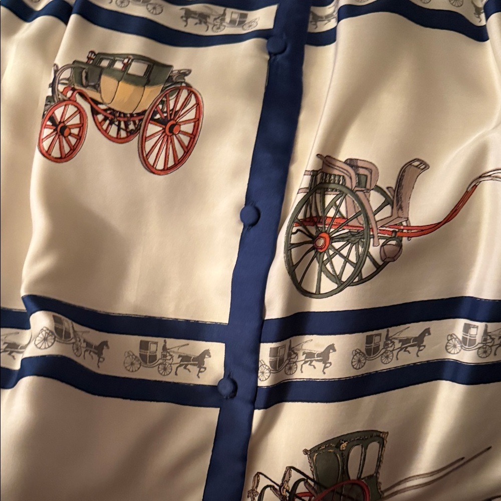 Charming Vintage SETA PURA DRESS Cream and with Carriage Print HERMES FLARE ❤️ - Picture 9 of 14